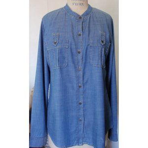 FOREVER 21 BLUE CHAMBRAY LYOCELL DENIM LONG SLEEVE SHIRT L NWT